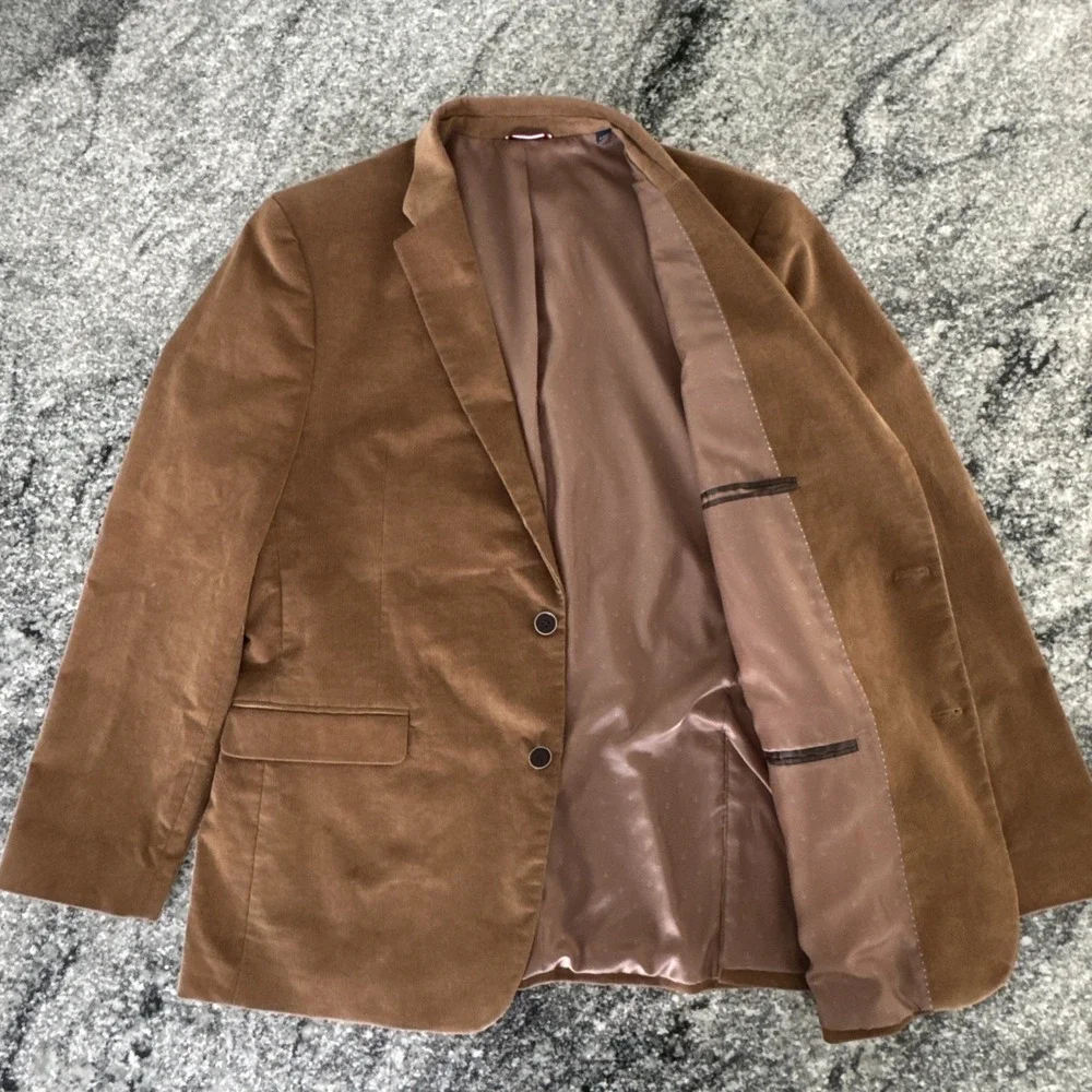 Tommy Hilfiger Velvet Blazer Jacket Men's 44 Regular  Modern Brown With Patches